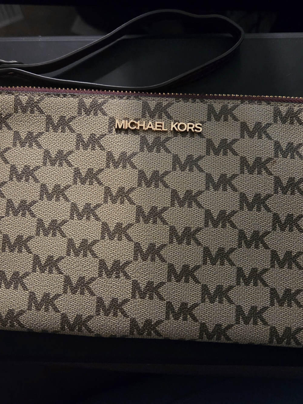Michael Kors Tan and Brown Signature Wristlet